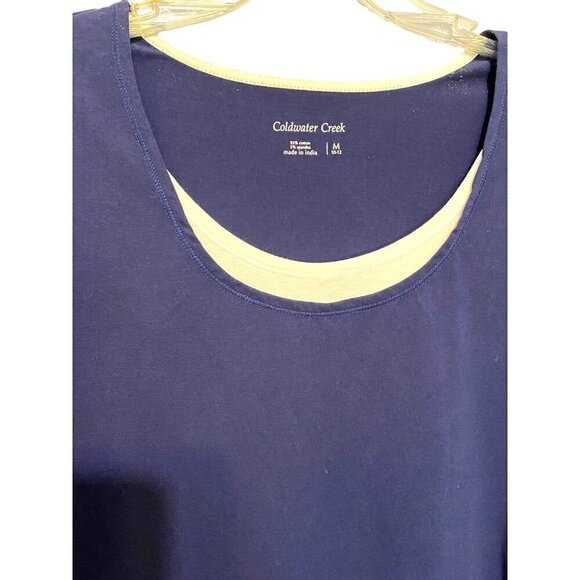 Coldwater Creek Blue & White Layered Look Top Stretchy Women's Size Medium - Picture 2 of 9